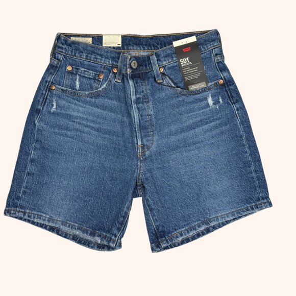 Levi’s 501 High Rise Mid-Thigh Shorts – Dark Wash - Picture 1 of 2